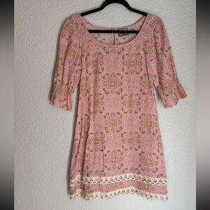 Juicy Women's Small Dress Vintage Y2K Pink Lace Trim Preppy Geometric EUC